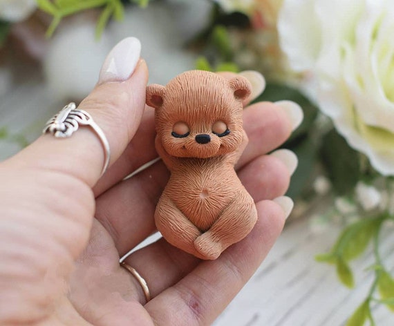 Small sleeping teddy bear new year silicone mold soap candle craft melt and  pour mould gift ideas clay concrete