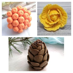 realistic small 3d rowan tulip pine cone flower floral soap candle clay resin silicone mold mould christmas melt and pour soap making
