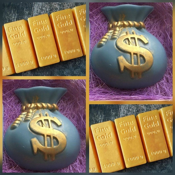 Gold brick bar  soap mold candle mould silicone melt and pour craft supplies  resin clay soap craft money bag purse dollar