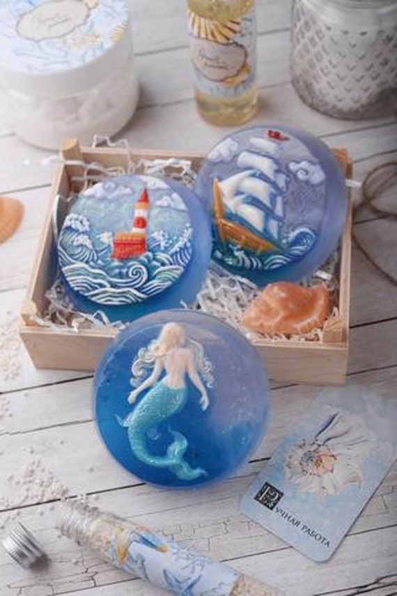 Compass lighthouse mermaid  ship sea navigation ocean soap mold candle mould silicone melt and pour craft supplies clay soap craft men theme
