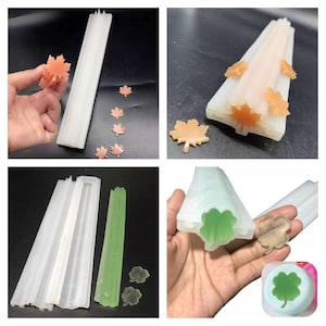 Maple and 4 leave clover leaf  embed column tube cp mp soap candle silicone mold mould christmas melt and pour soap making cylindrical