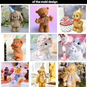 Silicone mold for 3d cute teddy bear puppy dog rabbit unicorn blowing  design soap making candle designer mould chocolate birthday cake