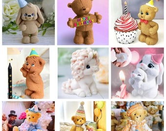 Silicone mold for 3d cute teddy bear puppy dog rabbit unicorn blowing  design soap making candle designer mould chocolate birthday cake