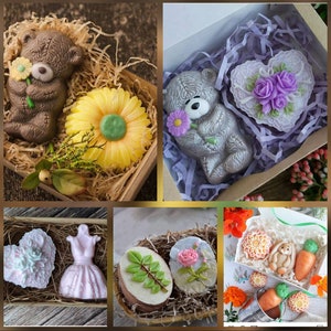 cute teddy bear holding sunflower and heart lace stone rose dress carrot rabbit dahlia leaf soap making candle silicone  mold mould