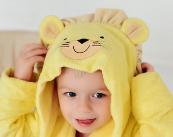 Hooded robe LION - Custom beach towel - Baby hooded towel - Personalized baby gift