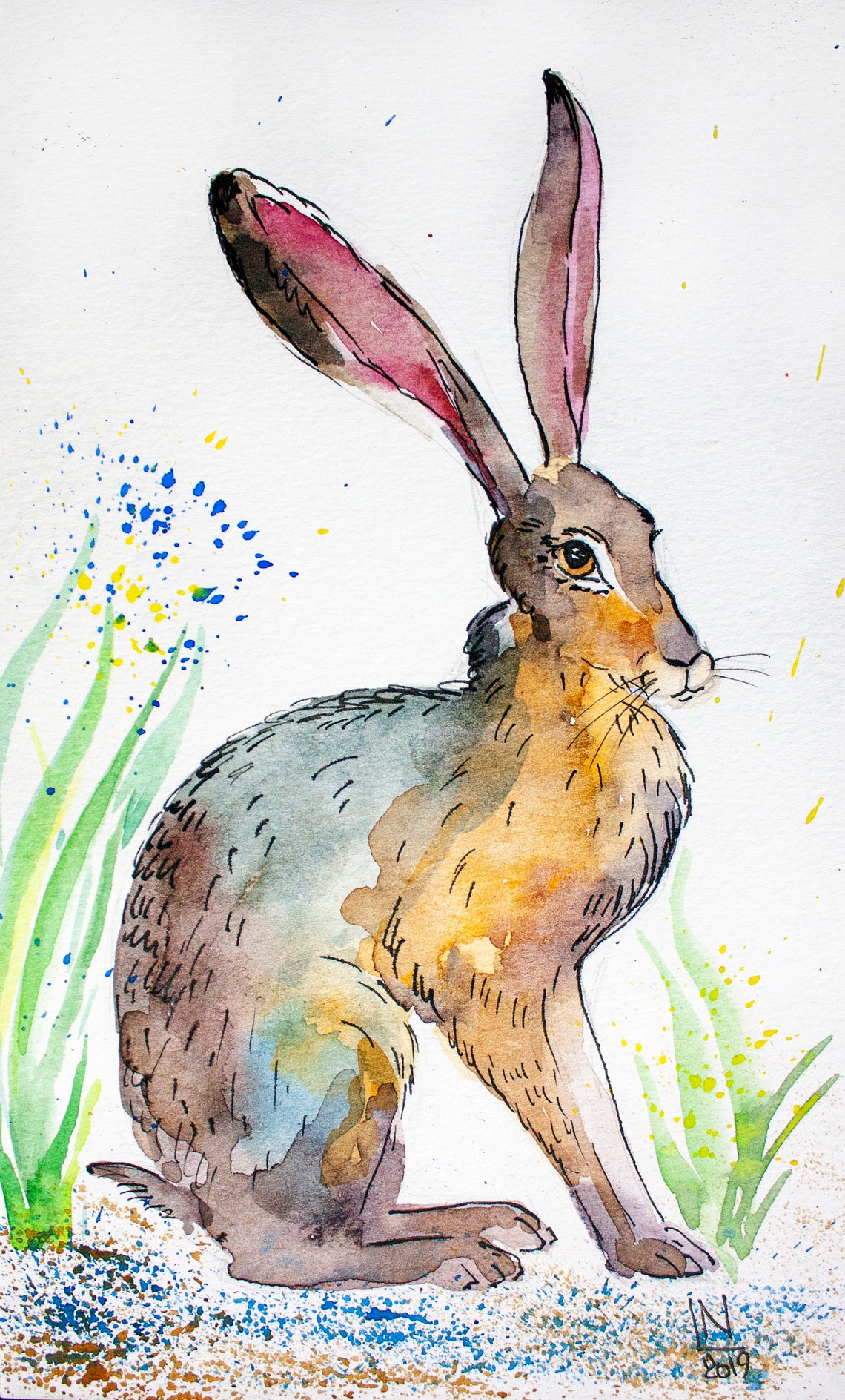 Hare Painting Original Art Original Watercolor Painting 8 by 5 Etsy