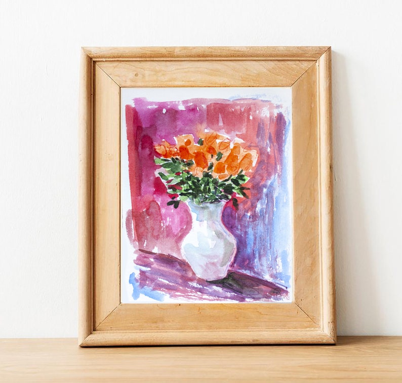 Flower Painting Original Art Watercolor Small Wall Art Botanical Artwork by Natasha Ledeneva