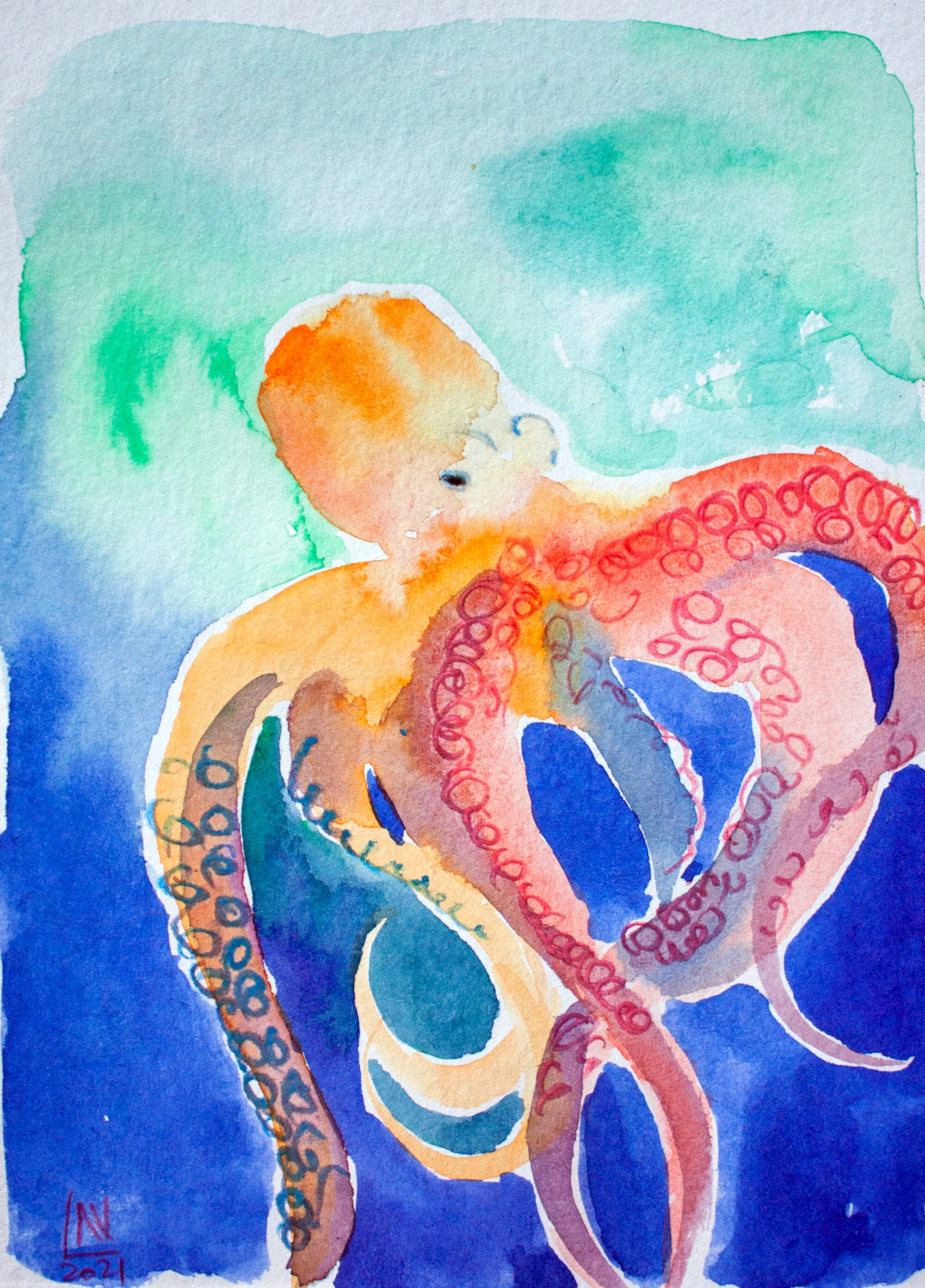 Octopus Painting Original Art Watercolor Painting Original Etsy