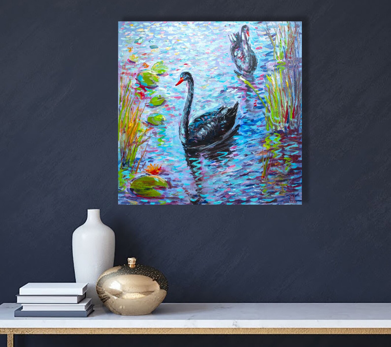 Black Swan Painting Original Art on Canvas Original Painting | Etsy
