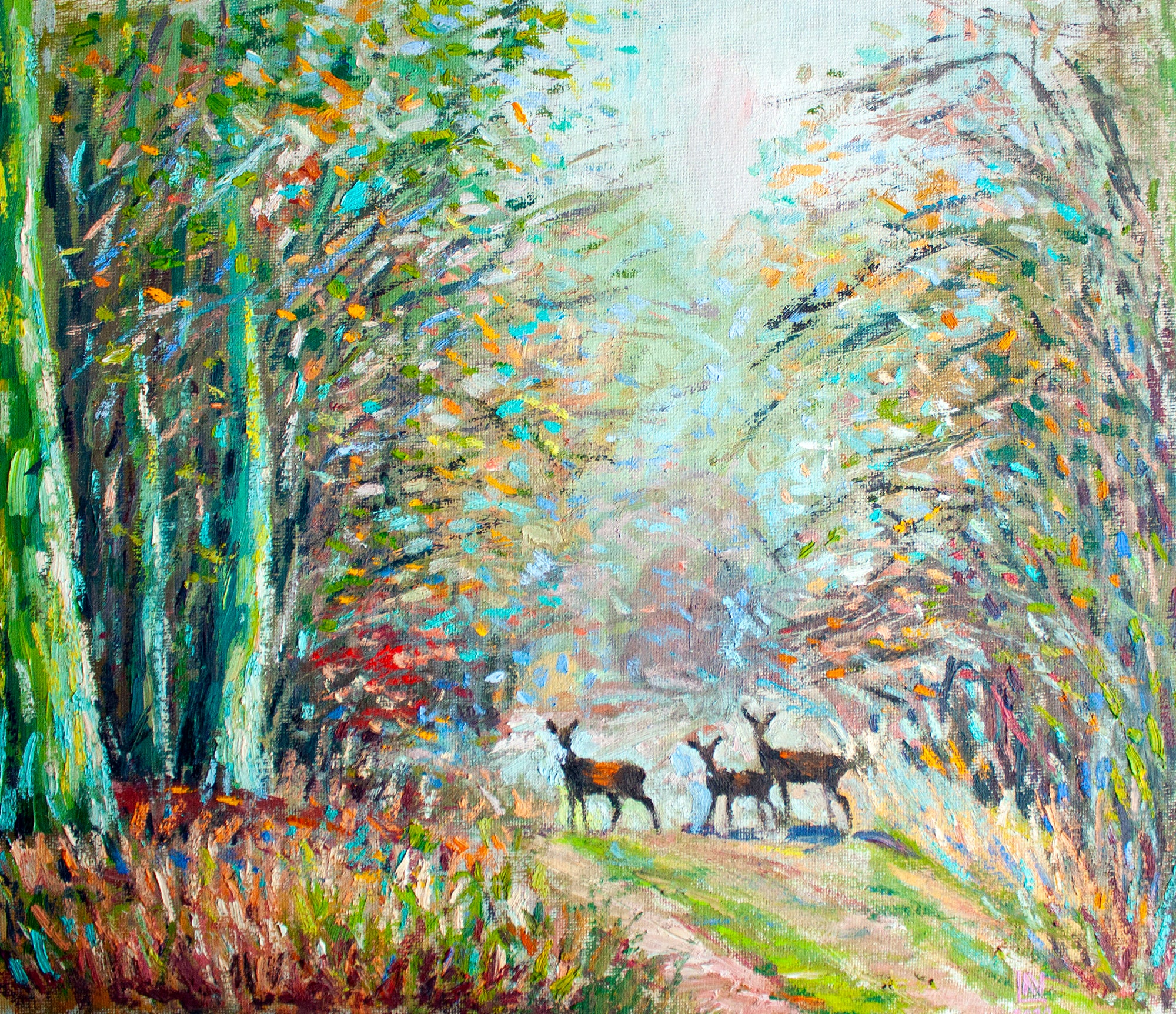 Forest Painting Original Art Landscape Original Painting Deer | Etsy