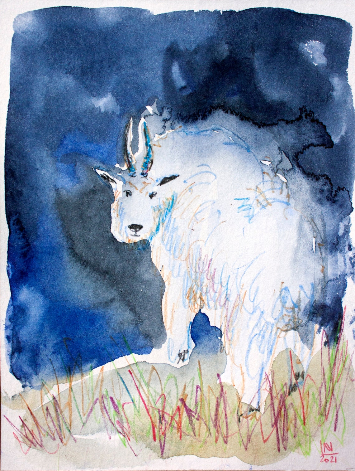 Mountain Goat Painting Original Art Watercolor Painting Animal Etsy