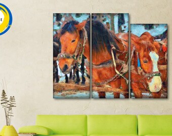 Ensemble de toiles d'art Chevaux - Ensemble de toiles d'art murales Cheval - Art mural encadré - Art sur toile Ukraine - Reproduction photo sur toile - Toile animalière