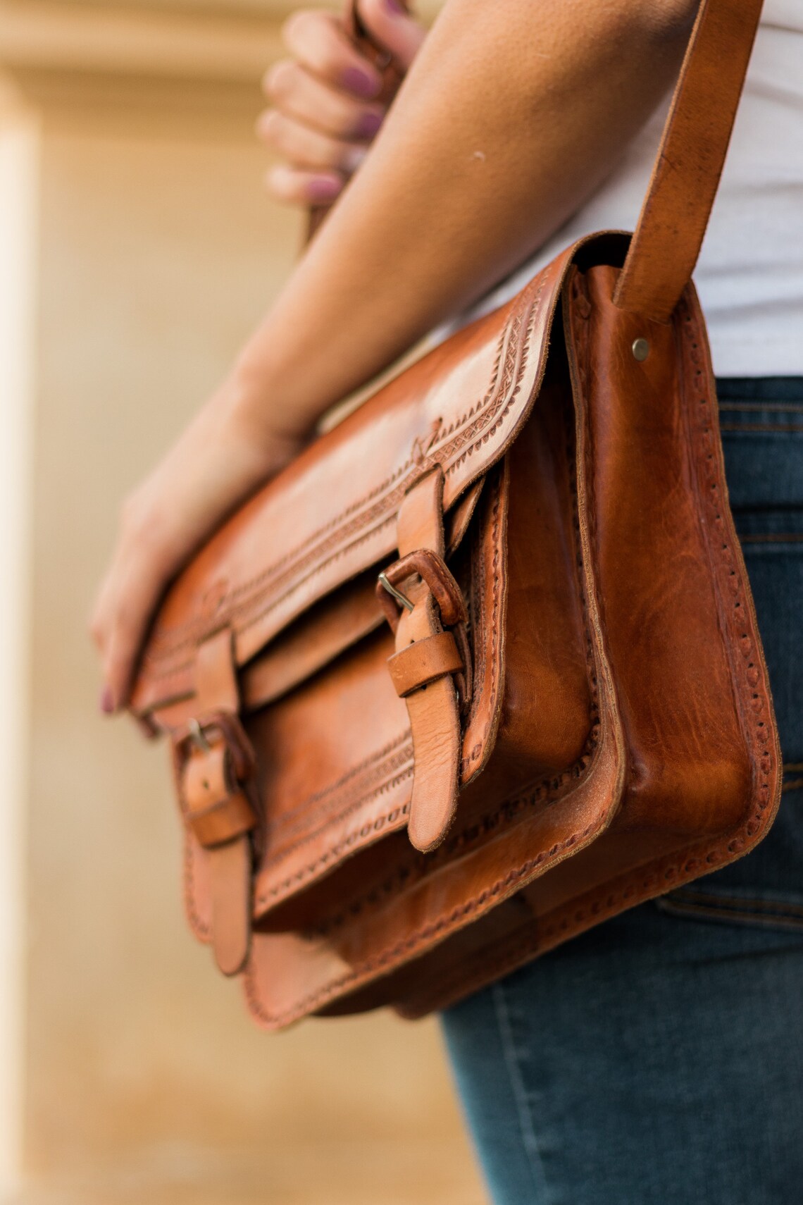 Bohemian Leather Handbag Brown Crossbody Leather Shoulder Bag Etsy