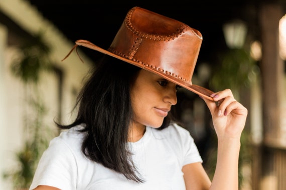 Brown Leather Cowboy Hat Genuine 