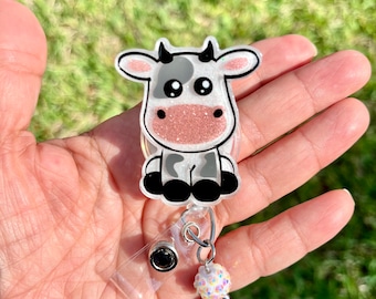 Cow Badge Reel with Matching Beads