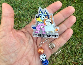 Blue dog and Bingo Badge Reel with Beads