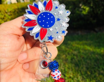 USA Sunflower Badge Reel / 4th of July