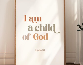 Christian Nursery Wall Art Bible Verse Wall Art Nursery Scripture Wall Decor Child of God Print Retro Nursery Girl Modern Baby Shower Gift