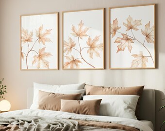 Fall Leaf Wall Art, Thanksgiving Wall Decor, Autumn Leaves Print Set, Falling Leaves Decor, Brown Leaves