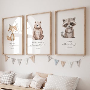 Bible Verse Nursery Art, Christian Nursery Decor, Nursery Scripture Art, Gender Neutral Nursery, Scripture Print, Woodland Animal Prints 869