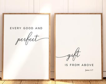 CHRISTIAN NURSERY DECOR Girl Nursery Wall Art Boy Bible Verse Wall Decor Every Good and Perfect Gift James 1:17 Baby Shower Gift Idea