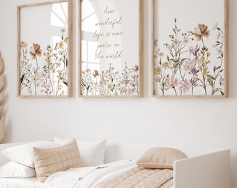 Girl Nursery Prints Wildflower Girl Room Wall Art Nursery Botanical Wall Decor Set of 3 Nursery Boho Baby Shower Gift Flower Baby Room Print