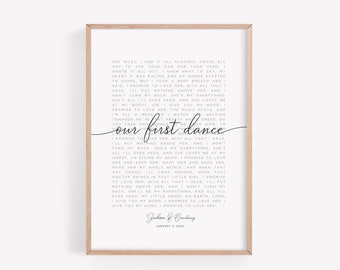 Anniversary Gift for Him or Her | First Dance Song Lyrics Print | Personalized Gift for Husband | Custom Gift for Him | Sentimental UNFRAMED