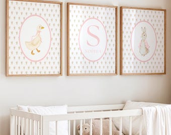 Nursery Prints for Girl Room, Above the Crib Wall Art, Cottagecore Bunny and Goose Wall Decor