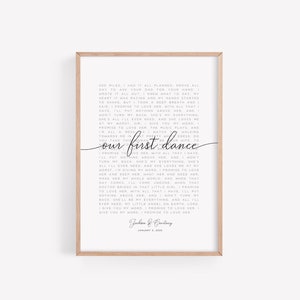 Anniversary Gift for Him or Her | First Dance Song Lyrics Print | Personalized Gift for Husband | Custom Gift for Him | Sentimental UNFRAMED