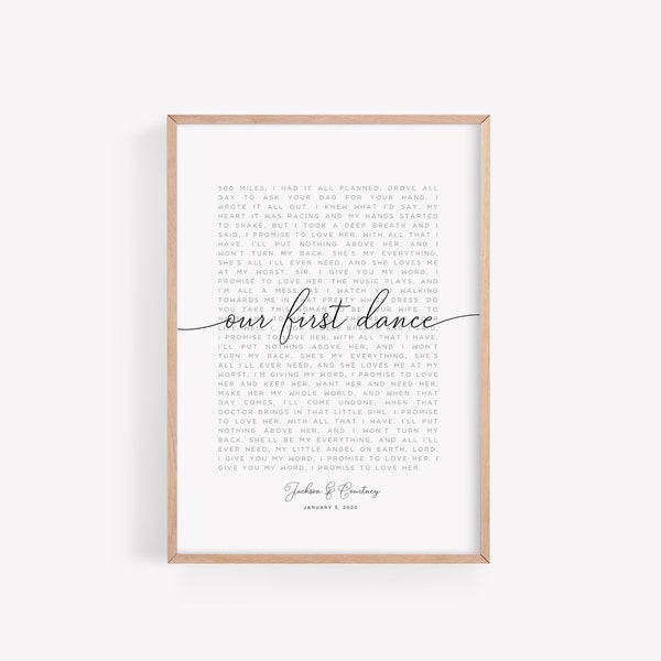 Regalo de aniversario para él o ella / Impresión de la letra de la canción del primer baile / Regalo personalizado para el esposo / Regalo personalizado para él / Sentimental