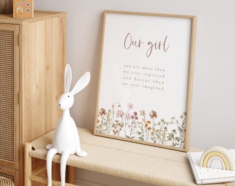 Boho Nursery Wall Art, Botanical Girl Nursery Print, Flower Nursery Print, Our Girl Baby Room Wall Decor, Baby Shower Gift Idea