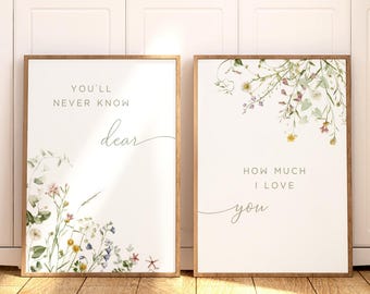 Cottagecore Nursery Wall Art, Farmhouse Nursery Print Set for Girl Room, Wildflower Wall Decor