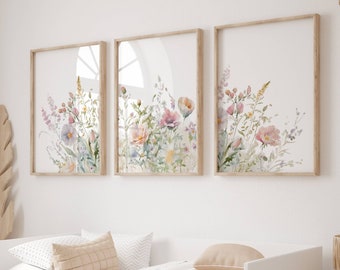 Wildflower Nursery Wall Art Floral Prints Botanical Wall Art Flower Prints Set of 3 Bedroom Above the Bed Boho Flower Gift Set