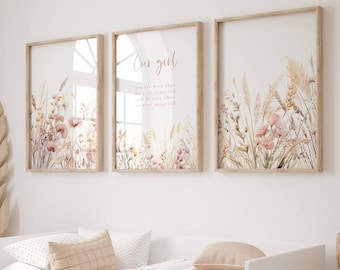 May include: Three framed prints with a watercolor floral design and a quote that reads "Our girl you are more than we ever expected and better than we ever imagined".