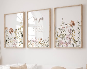 Boho Nursery Wall Art Wildflower Nursery Decor Botanical Print Floral Nursery Our Girl Nursery Decor Flower Nursery Print Gift Baby Shower