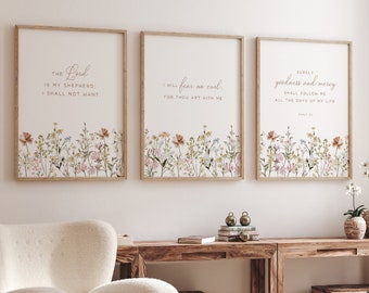 Bible Verse Wall Art, Botanical Wall Art, Scripture Wall Art, Christian Nursery Wall Art, Wildflower Wall Decor, Gift for Women, Psalm 23
