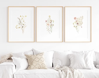 WILDFLOWER PRINT Wildflower Wall Art Botanical Prints Kitchen Prints Floral Wall Art Wildflower Print Set Botanical Wall Decor Living Room