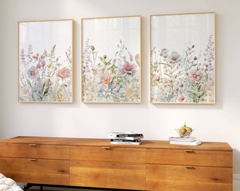 Botanical Wall Art Flower Prints Set of 3 Wildflower Nursery Wall Art ...