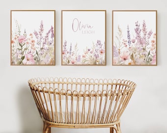 Nursery Wall Art Wildflowers Girl Nursery Name Print Botanical Nursery Wall Decor Floral Nursery Flower Nursery Gift Baby Shower