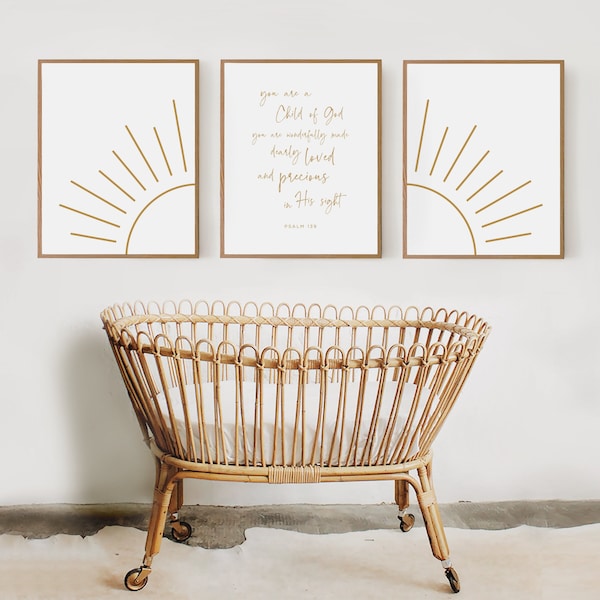 Nursery Decor Christian Nursery Wall Art Sunshine Nursery Decor Boy Nursery Boho Baby Room Art Set of 3 Baby Shower Gift Idea Gender Neutral