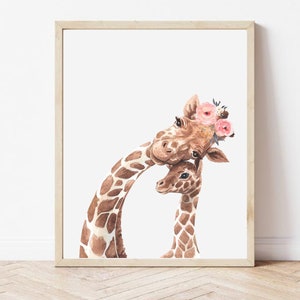 GIRAFFE NURSERY DECOR Girl Giraffe Nursery Print Girl Giraffe with Flower Crown Giraffe Nursery Art Girl Room Wall Art Nursery Wall Art