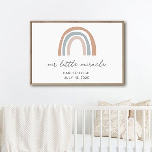 MIRACLE BABY DECOR - Nursery Name Sign, Boho Nursery, Rainbow Baby Wall Art, Baby Shower Gift, Girl Nursery Decor, Boy Nursery Wall Art