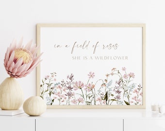 Kwekerij Decor Meisje Kwekerij Wall Art Meisje Kwekerij Decor Wildflowers In een veld van rozen Kwekerij Print Boho Kwekerij Decor Baby Shower Gift