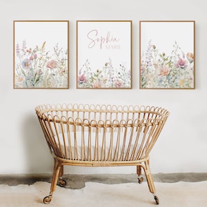 Boho Nursery Wall Art Wildflower Nursery Decor Botanical Print Floral Nursery Girl Nursery Flower Nursery Name Sign Flower Pastel Nursery