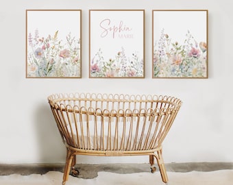 Boho Nursery Wall Art Wildflower Nursery Decor Botanical Print Floral Nursery Girl Nursery Flower Nursery Name Sign Flower Pastel 838