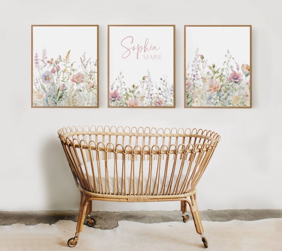 Boho Nursery Wall Art Wildflower Nursery Decor Botanical Print Floral Nursery Girl Nursery Flower Nursery Name Sign Flower Pastel 838