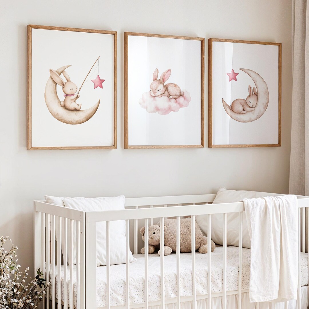 Nursery Bunny Prints: Moon and Stars Baby Room Set of 3 - Etsy