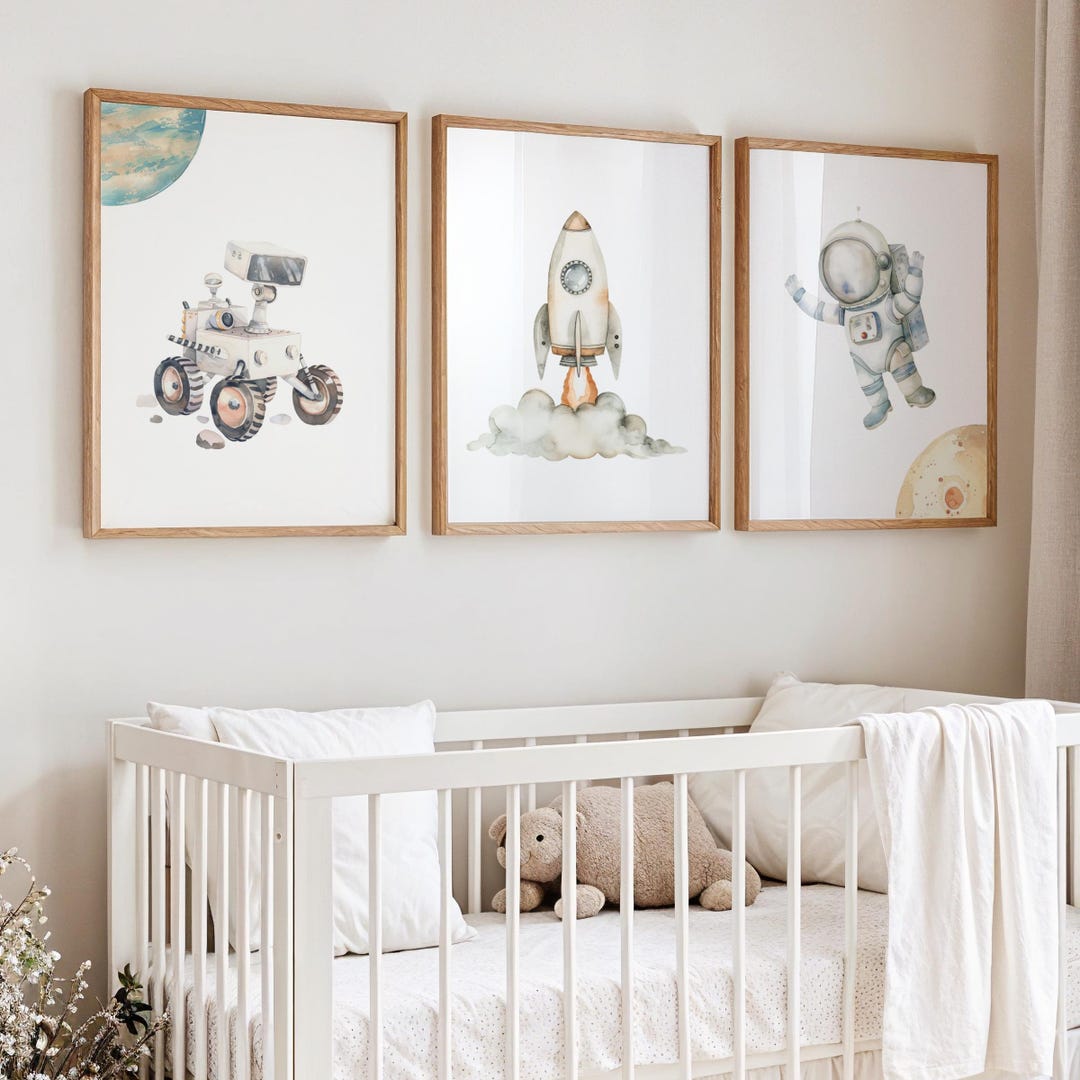 Space Nursery Wall Art: Baby Room Boy Print Set of 3 Toddler Playroom ...