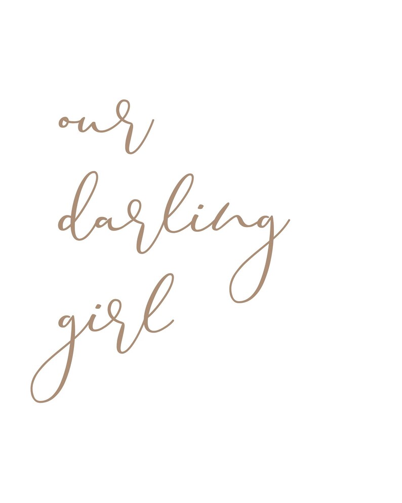 Nursery wall art set of 3 for a baby girl room with the nursery quote Our Darling Girl You Are So Loved