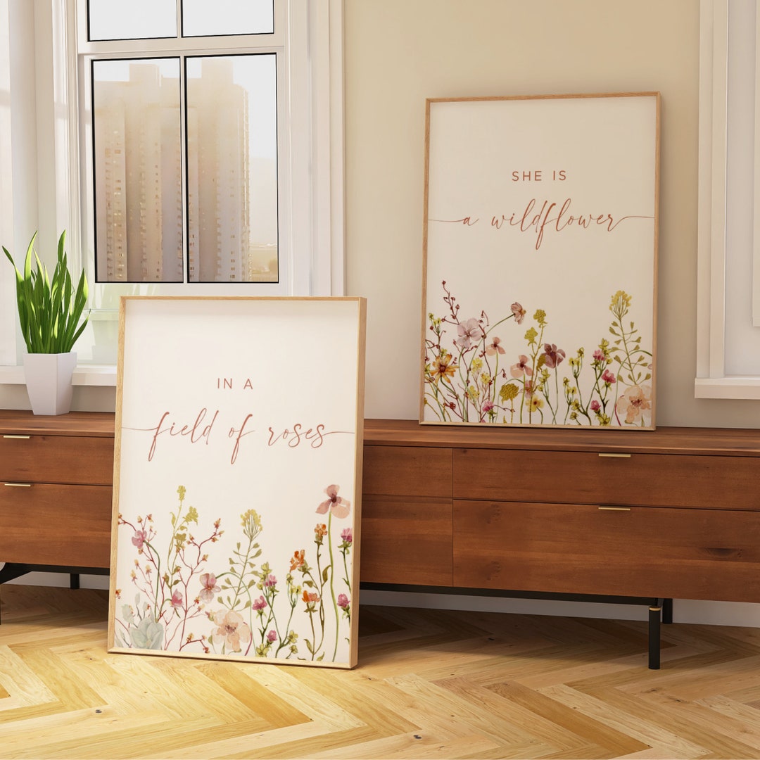 Nursery Wall Art for Baby Girl Room Flower Print in a Field of Roses ...
